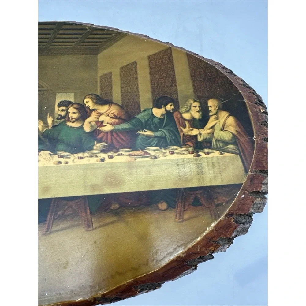 Vintage The Last Supper on Live Edge Cedar Wood Slab Wall Art 18